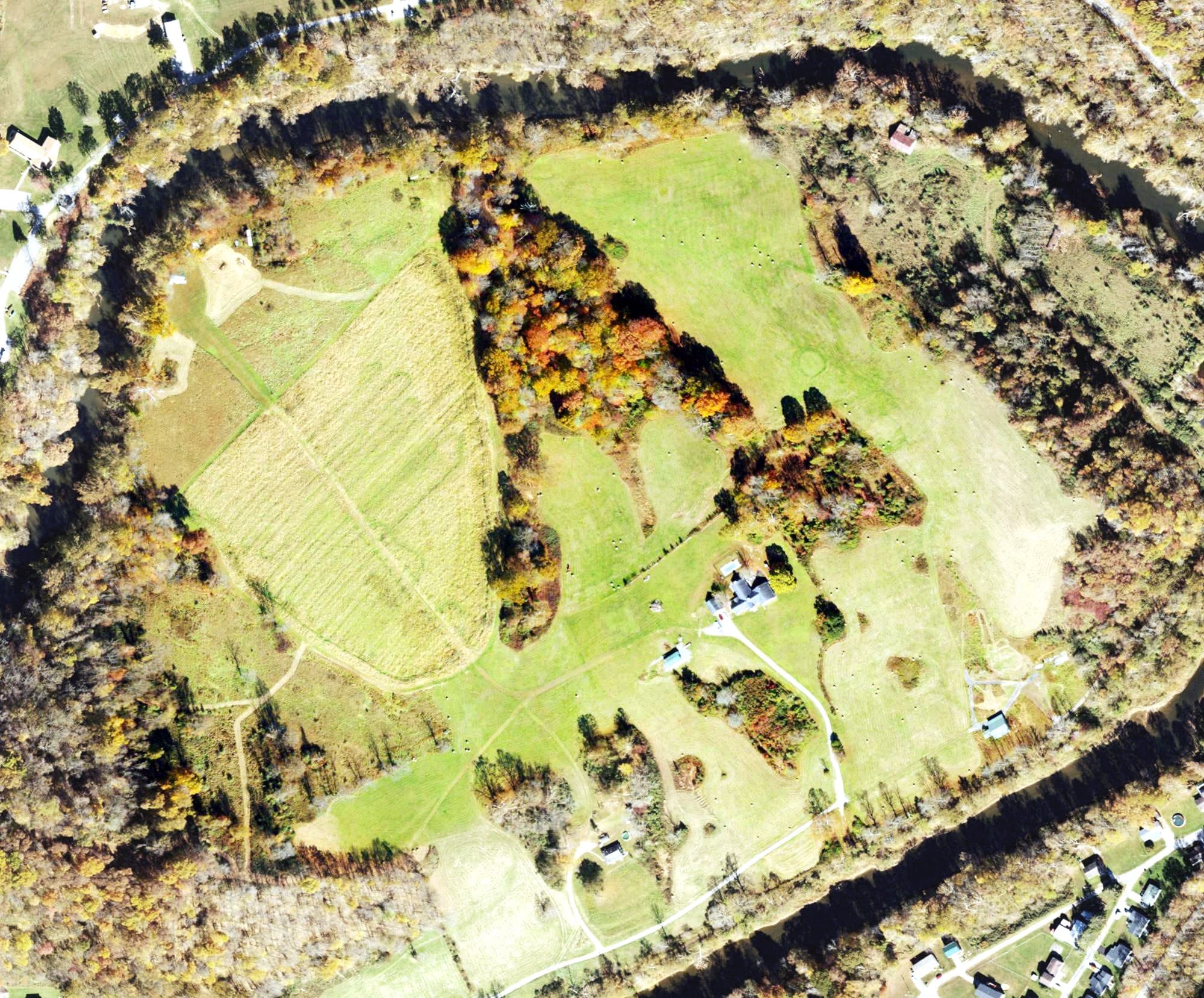 Aerial view of Hide A Way Golf Course, WV, with its hole routing marked