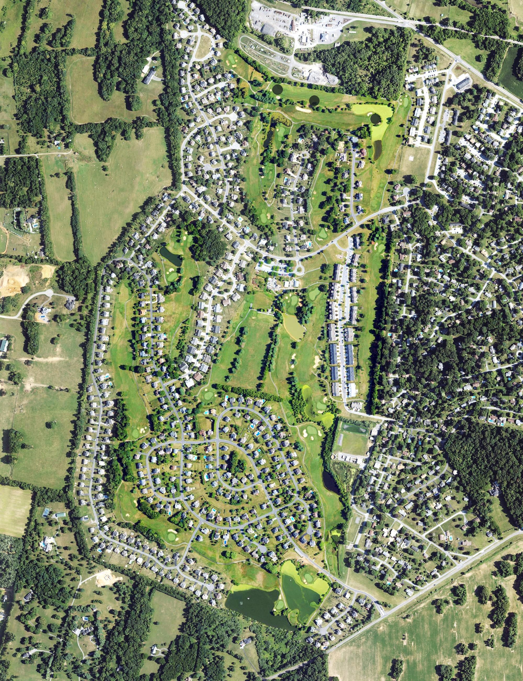 Aerial view of Locust Hill Golf Course, WV, with its hole routing marked