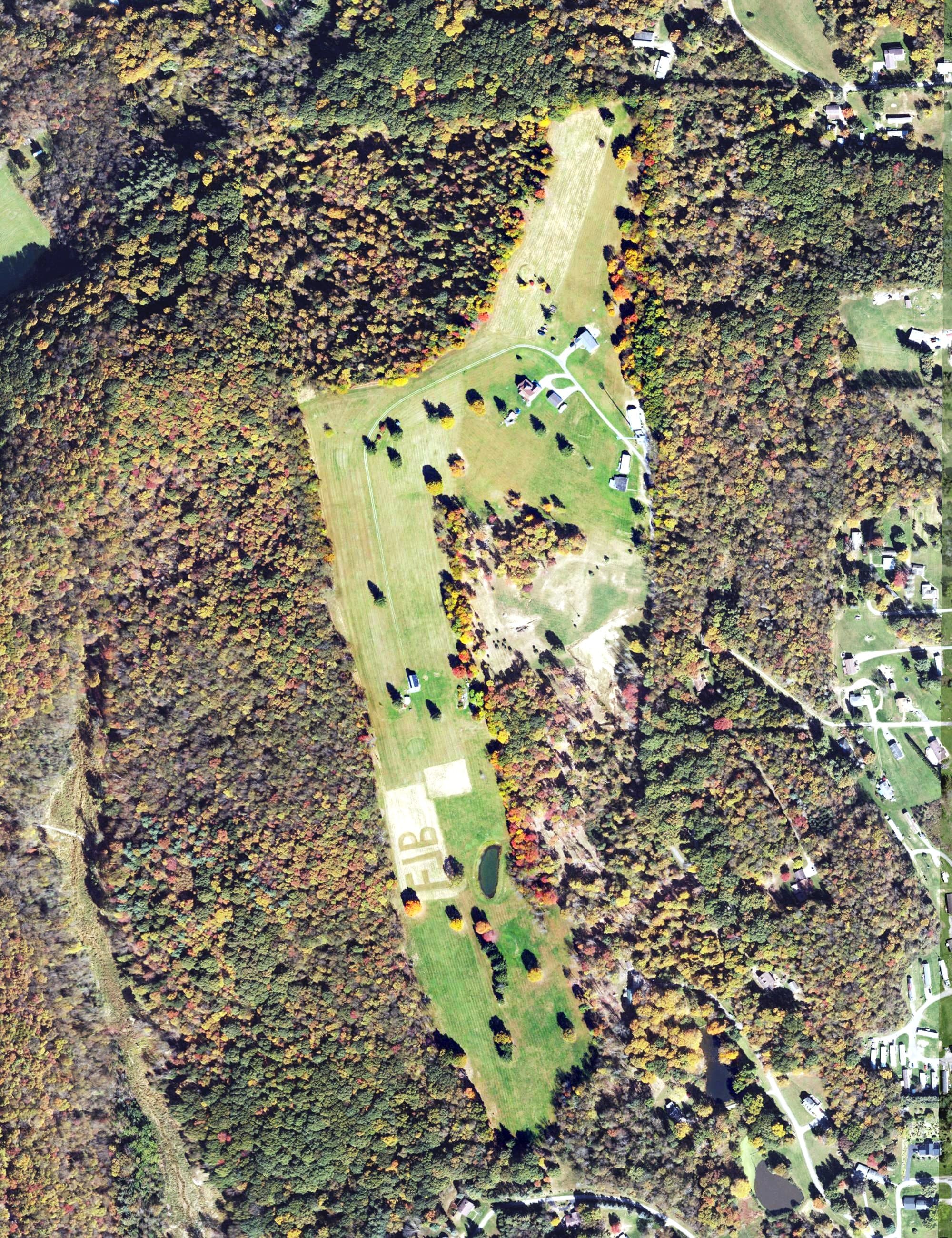 Aerial view of Pleasant Hills Golf Course, WV, with its hole routing marked