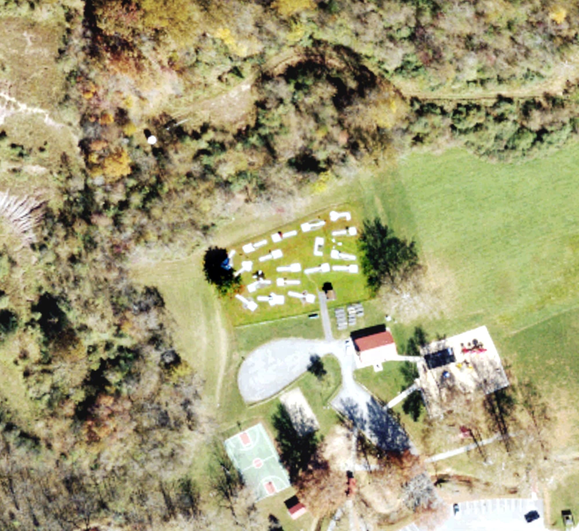 Aerial view of Putt-Putt Golf, WV, with its hole routing marked